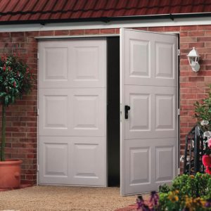 Single white side hinged garage door 2 - JB Garage Doors