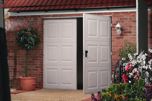 Single white side hinged garage door 2 - JB Garage Doors
