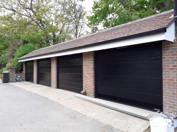 black garage door
