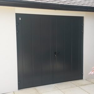 Single grey side hinged garage door - JB Garage Doors