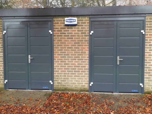 Double grey side hinged garage door - JB Garage Doors