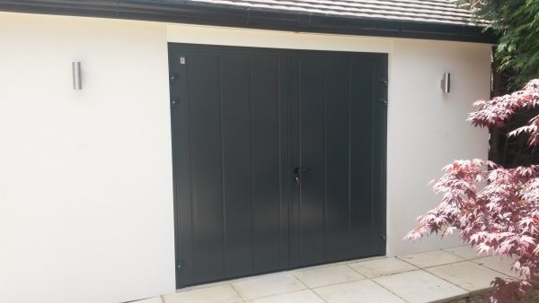 black garage door