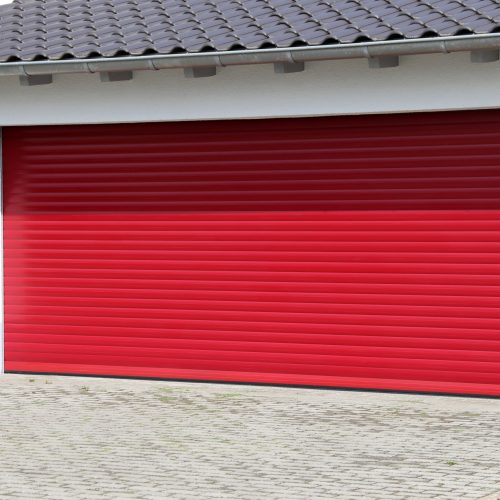 red double roller garage door