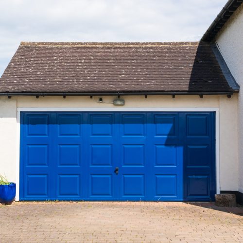 large double blue up and over garage door