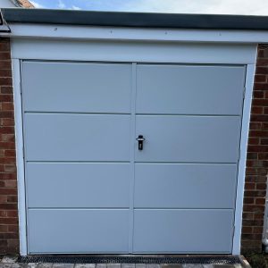 white side-hinged garage doors