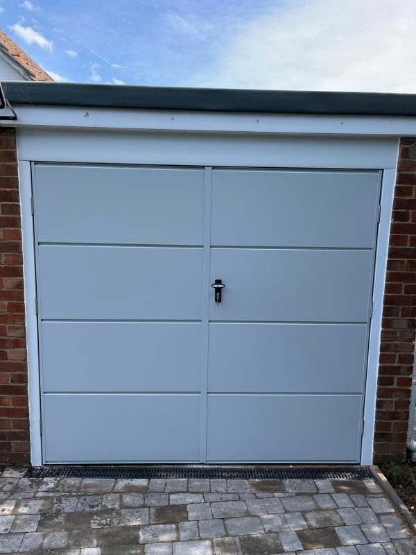 white side-hinged garage doors