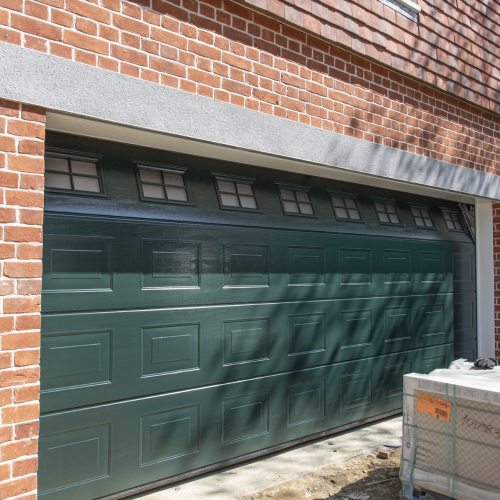 Green double garage door