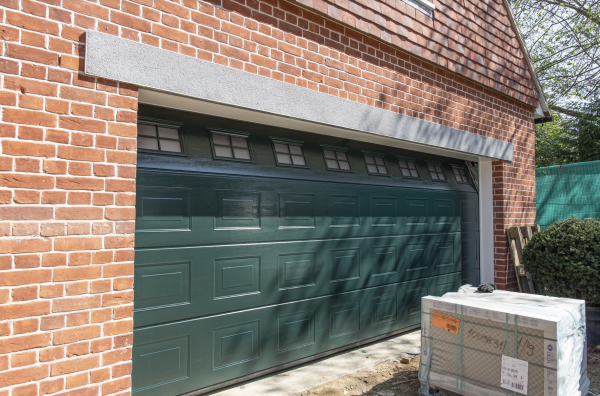 Green double garage door