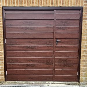 Rosewood side hinged garage door.