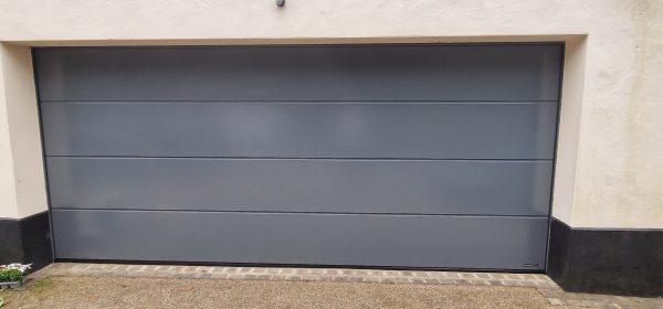 Slate grey Hormann ribbed garage door.
